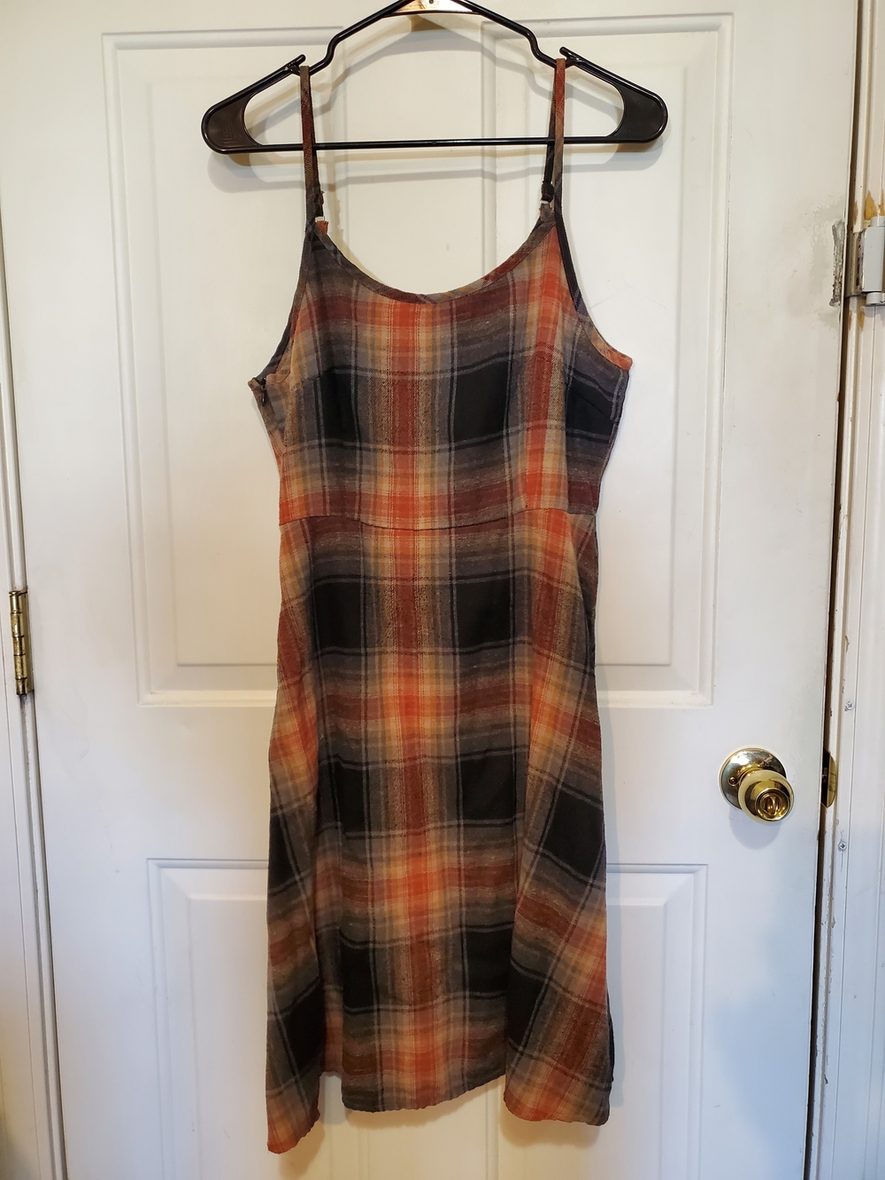 SHEIN Rust and Black Plaid Spaghetti-Strap Midi Dress